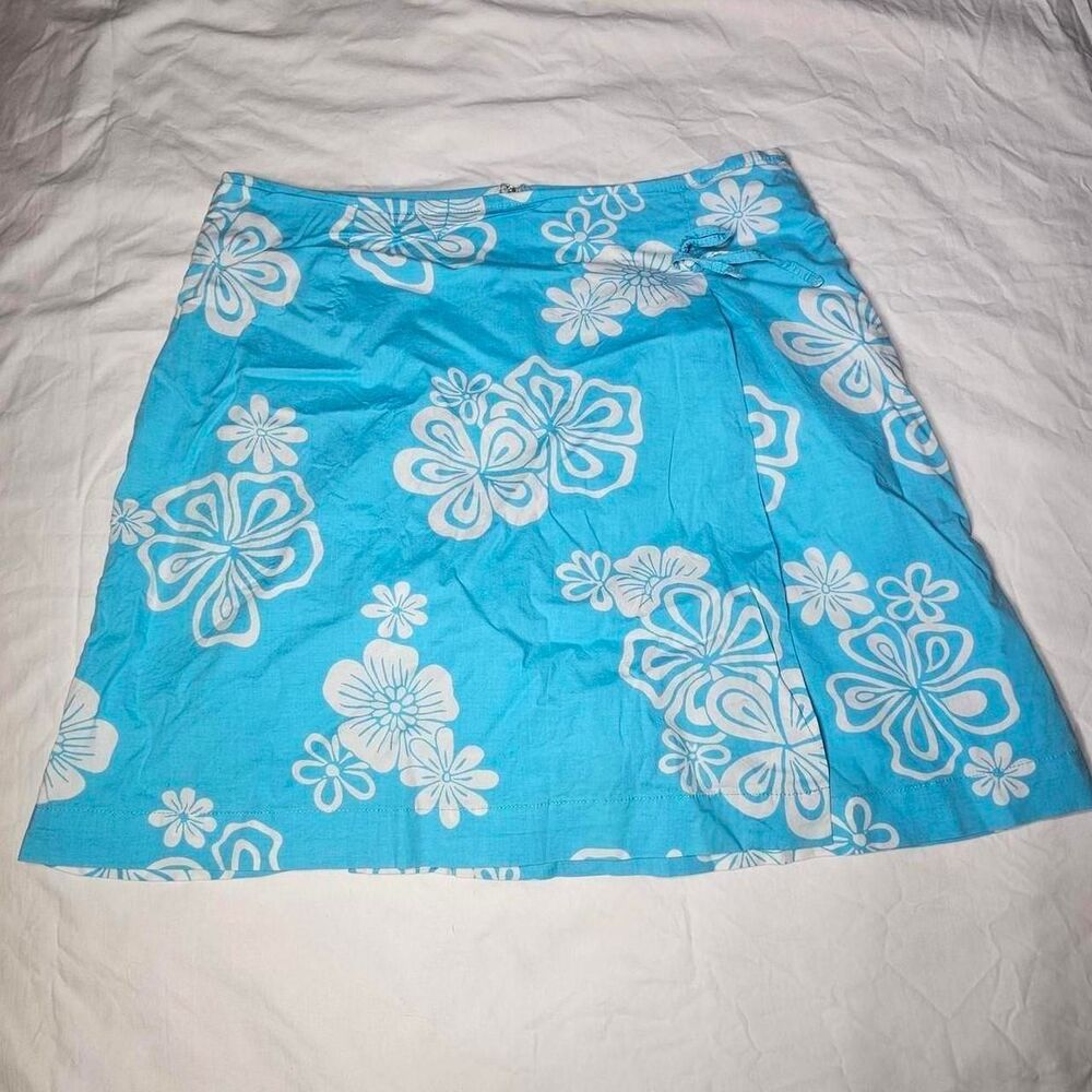 Vintage y2k 90s blue floral tropical print mini skirt